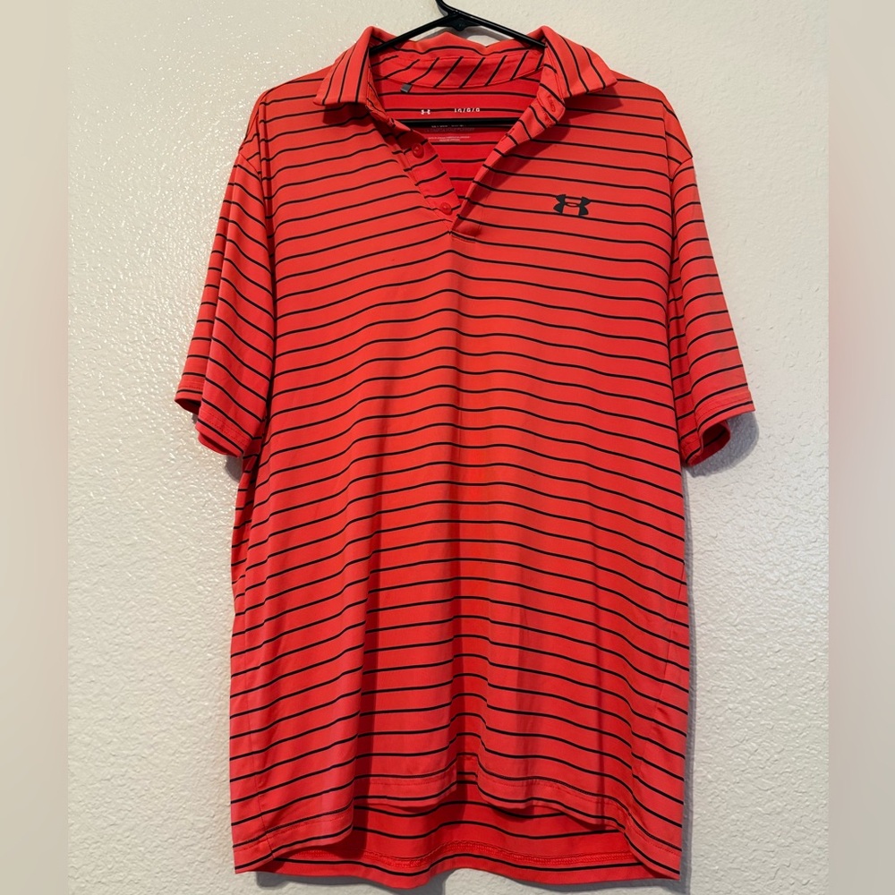 Under Armour Red and Black Striped Polo Shirt